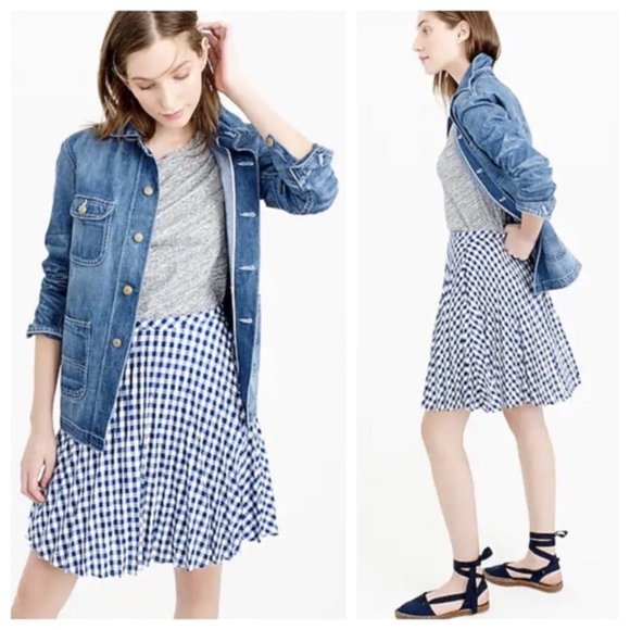 J. Crew Blue and White Gingham Linen Skirt - Picture 1 of 9